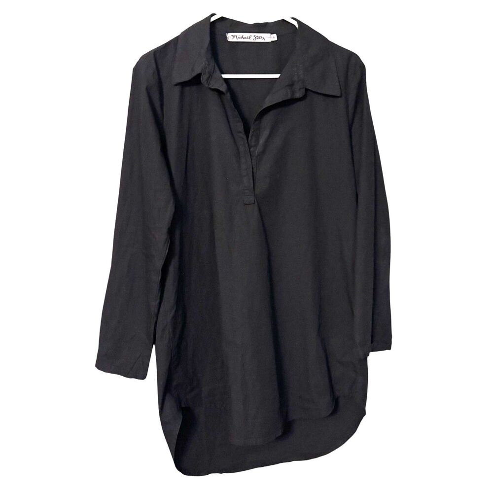 Michael Stars Black Cotton Popover Tunic Shirt Womens Small Long Sleeve